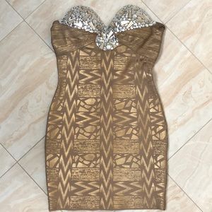 Gold Strapless Bandage Dress